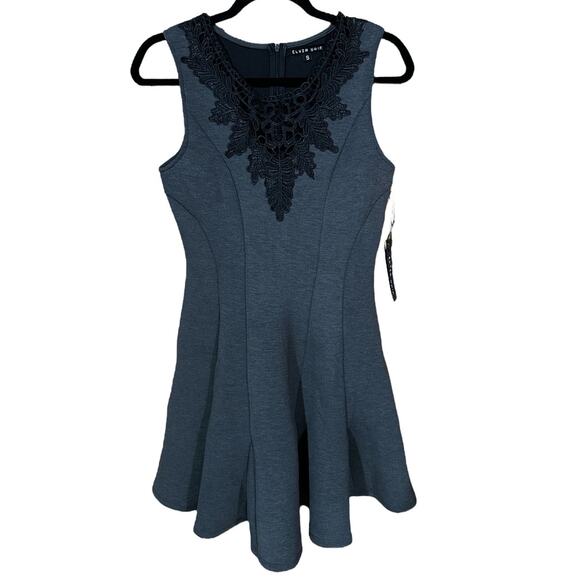 Blush Noir Women's Gray Fit & Flare Sleeveless Lace Collar Dress Sz Sm ~NWT~ - Picture 1 of 7